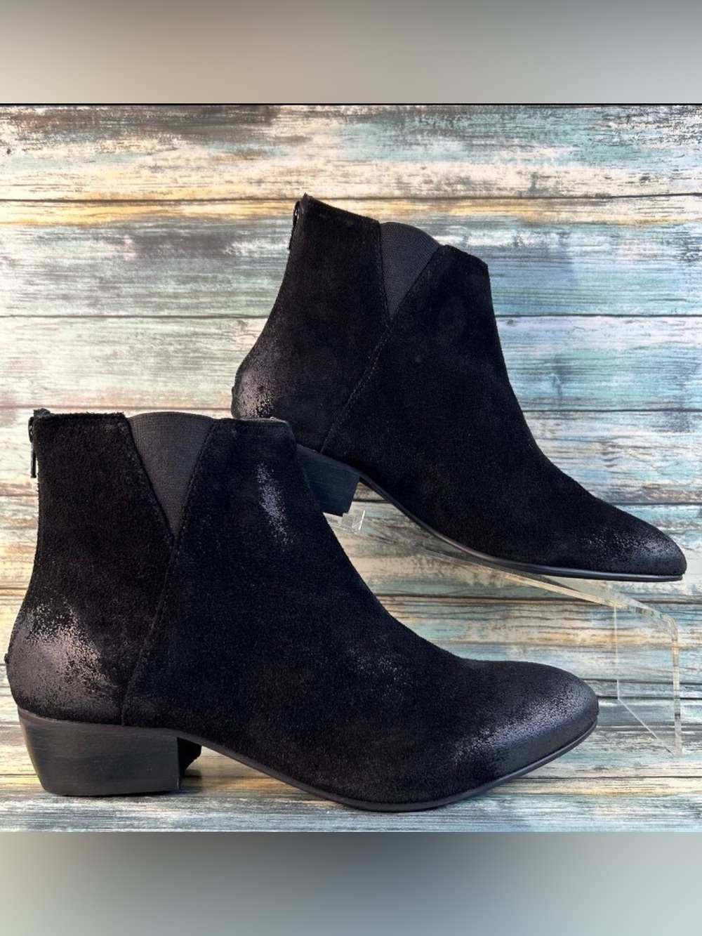 Rebels Womens Ankle Boot Size 8.5 Distressed Black Leather Zip Up Western Bootie
